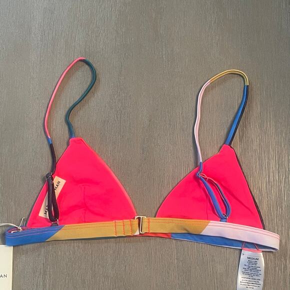 Mara Hoffman Astrid Blue Multi Triangle Bikini Top Size M UPF 50+ Colorful 80s - Picture 3 of 10